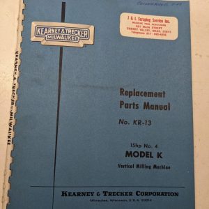 Kearney & Trecker Milwaukee Parts List Book Manual Kr-13 K Vmc Milling Catalog