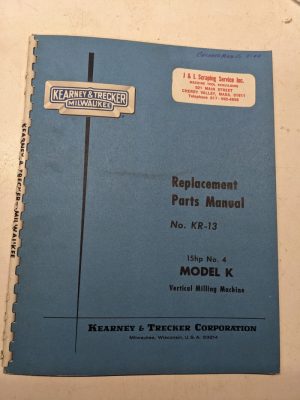 Kearney & Trecker Milwaukee Parts List Book Manual Kr-13 K Vmc Milling Catalog