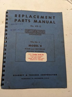Kearney & Trecker Milwaukee Parts List Book Manual Kr-12 Model K #4 Milling