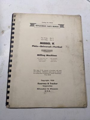 Kearney & Trecker Milwaukee Repair Parts List Book Manual Kr-20 Model K 2 3 1950