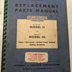 Kearney & Trecker Milwaukee Repair Parts List Book Manual H Hl #1 #2 Hr-21 1952
