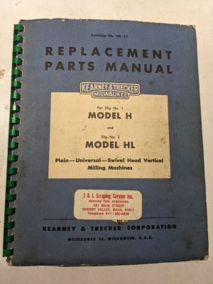 Kearney & Trecker Milwaukee Repair Parts List Book Manual H Hl #1 #2 Hr-21 1952