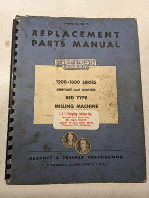 Kearney Trecker Milwaukee Repair Part List Manual Br-10 1200-1800 Series Milling
