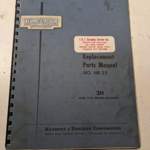 Kearney Trecker Milwaukee Repair Parts List Book Manual Hr-23 Model 2H Vmc Mill