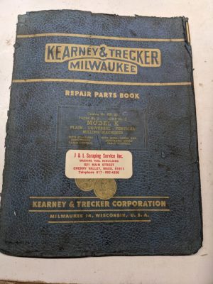 Kearney Trecker Milwaukee Repair Parts List Book Manual Kr-20 Model K #2 #3 1950