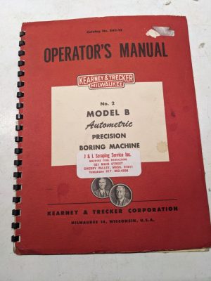 Kearney Trecker Milwaukee Operation Manual Model B #2 Boring Machine Bac-12