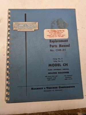 Kearney Trecker Milwaukee Repair Parts List Book Manual Ch Milling Chr-35 #3 #4