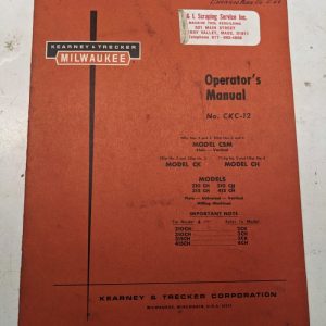 Kearney & Trecker Milwaukee Operator'S Manual Ckc-12 Model Csm Ck Ch #2 3 4