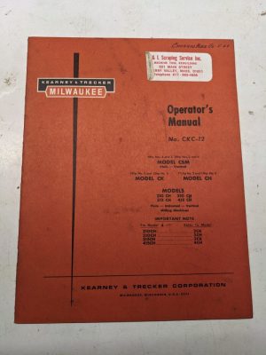 Kearney & Trecker Milwaukee Operator'S Manual Ckc-12 Model Csm Ck Ch #2 3 4