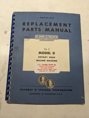 Kearney Trecker Milwaukee Repair Parts List Book Manual #Dr-20 Model D Milling