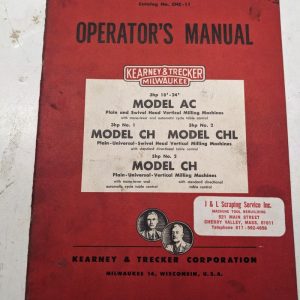 Kearney & Trecker Milwaukee Operator'S Manual Chc-11 1953 Ac Ch Chl Ch Milling