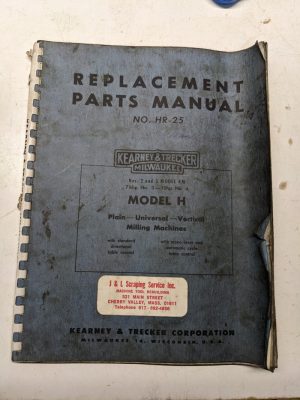 Kearney Trecker Milwaukee Repair Parts List Book Manual # Hr-25 Model H Milling