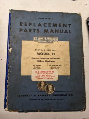 Kearney Trecker Milwaukee Repair Parts List Book Manual # Hr-25 Model H #3 4 Vmc