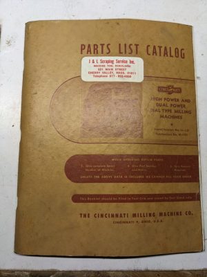 Cincinnati Milling Machine Parts List Book Manual Catalog #3 4 5 6 1954 3J-Lo