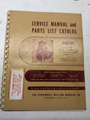 Cincinnati Milling Service Manual Parts List Catalog Book #0-8 Ea 3F-Lk 1943