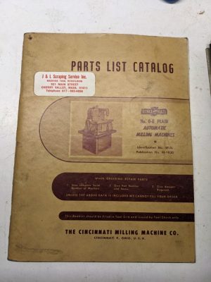 Cincinnati Milling Machine Parts List Book Manual Catalog #0-8 5F-Ll M-1830 1955