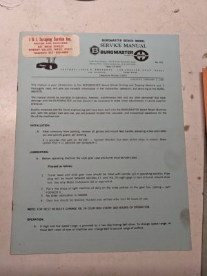 Burgmaster Service Manual Drilling Tapping Machine Model Bench 401 Parts List