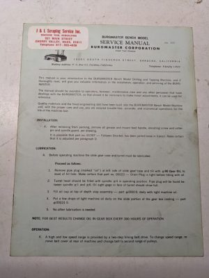Burgmaster Service Manual Drilling Turret Machine Model Bench Parts List