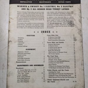 Warner & Swasey Service Manual Adjustment Turret Lathe #1 #2 Maintenance
