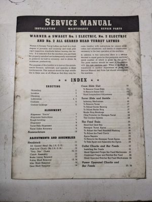 Warner & Swasey Service Manual Adjustment Turret Lathe #1 #2 Maintenance