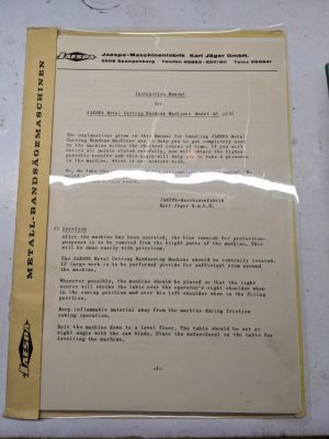 Jaespa Vertical Metal Band Sawing Machine Model As Operation Maintenance Manual