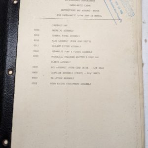 Lipe-Rollway Lathe Installation Service Manual Parts List 1944 Carbo-Matic