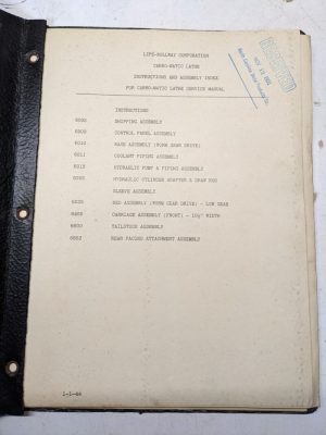 Lipe-Rollway Lathe Installation Service Manual Parts List 1944 Carbo-Matic