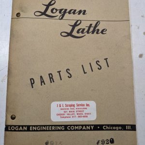 Logan Lathe Repair/Service Parts List Book Manual Catalog #915 #920 1956