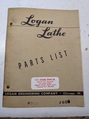 Logan Lathe Repair/Service Parts List Book Manual Catalog #915 #920 1956