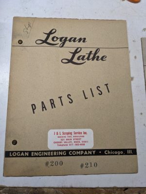 Logan Lathe Repair/Service Parts List Shop Book Manual Catalog #200 #210 1957