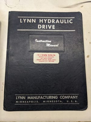 Lynn Hydraulic Drive Instruction Manual Operation Parts List Book 1955 Machine