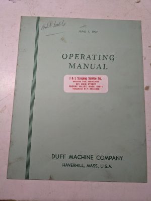 Duff Machine Company Operating Manual Part List Milling Attachment Vs-4