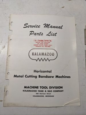 Kalamazoo Band Saw Tool Operation Service Manual Part List 610 816 824 8C 1220