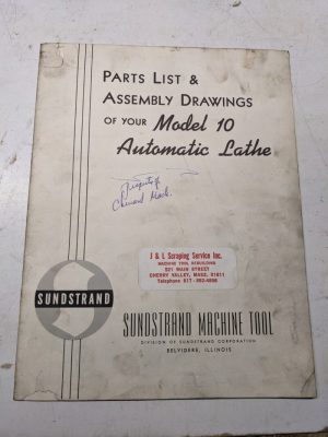 Sundstrand Machine Tool Parts List Manual Book Assembly Drawing Model 10 Lathe