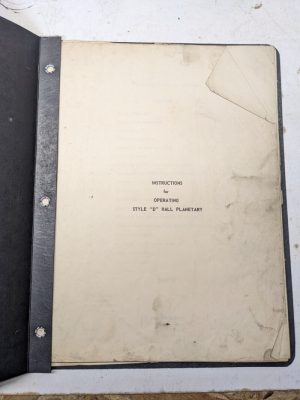 Hall Planetary Operating Instruction Manual Style D Parts List 1952 Maintenance