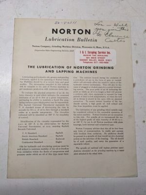 Norton Lubrication Bulletin Grinding Lapping Machine Specification Oil Type