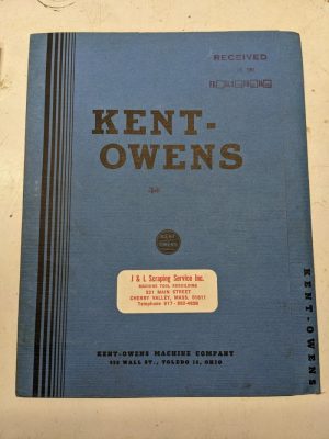Kent-Owens Machine 1-8 1-V# Milling Oepration Instructions Manual
