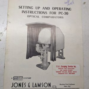 Jones Lamson Setup Operating Instruction Manual Book Optical Comparator Pc-30