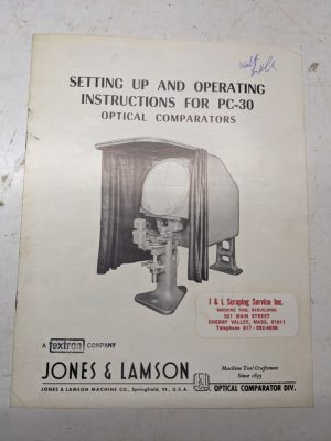 Jones Lamson Setup Operating Instruction Manual Book Optical Comparator Pc-30