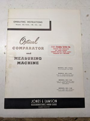 Jones Lamson Operating Manual Optical Comparator Bc-14Aa 14B 14C 14D Shop Book