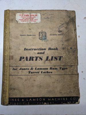Jones Lamson Machine #3 4 5 7 8 Saddle Lathe Parts List Instruction Book 1937