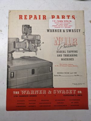 Warner Swasey Tapping Threading Machine Repair Part List Manual M-2160 2180 #11R