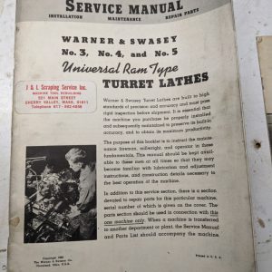 Warner Swasey Turret Lathe Machine Repair Maintenance Service Manual #3 4 5 1960