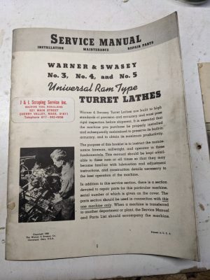 Warner Swasey Turret Lathe Machine Repair Maintenance Service Manual #3 4 5 1960