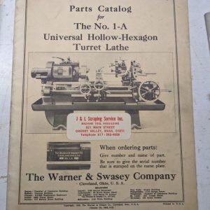 Warner Swasey Turret Lathe Machine Repair Parts Book Catalog Manual #1-A 1929