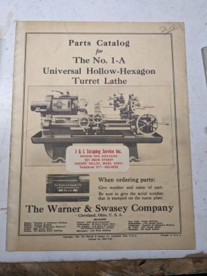 Warner Swasey Turret Lathe Machine Repair Parts Book Catalog Manual #1-A 1929