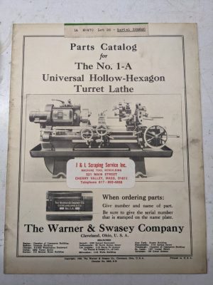 Warner Swasey Turret Lathe Machine Repair Parts List Catalog Manual #1-A 1929