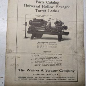 Warner Swasey Turret Lathe Repair Parts List Catalog Manual #2-A 3-A 1924 Shop