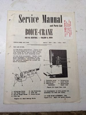 Boice-Crane Service Manual Part List 2300 2301 2304 2310 Model Band Saw 1956