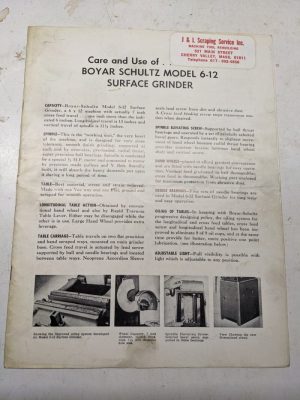 Boyar-Schultz Model 6-12 Surface Grinder Operator Maintenance Manual Parts Book